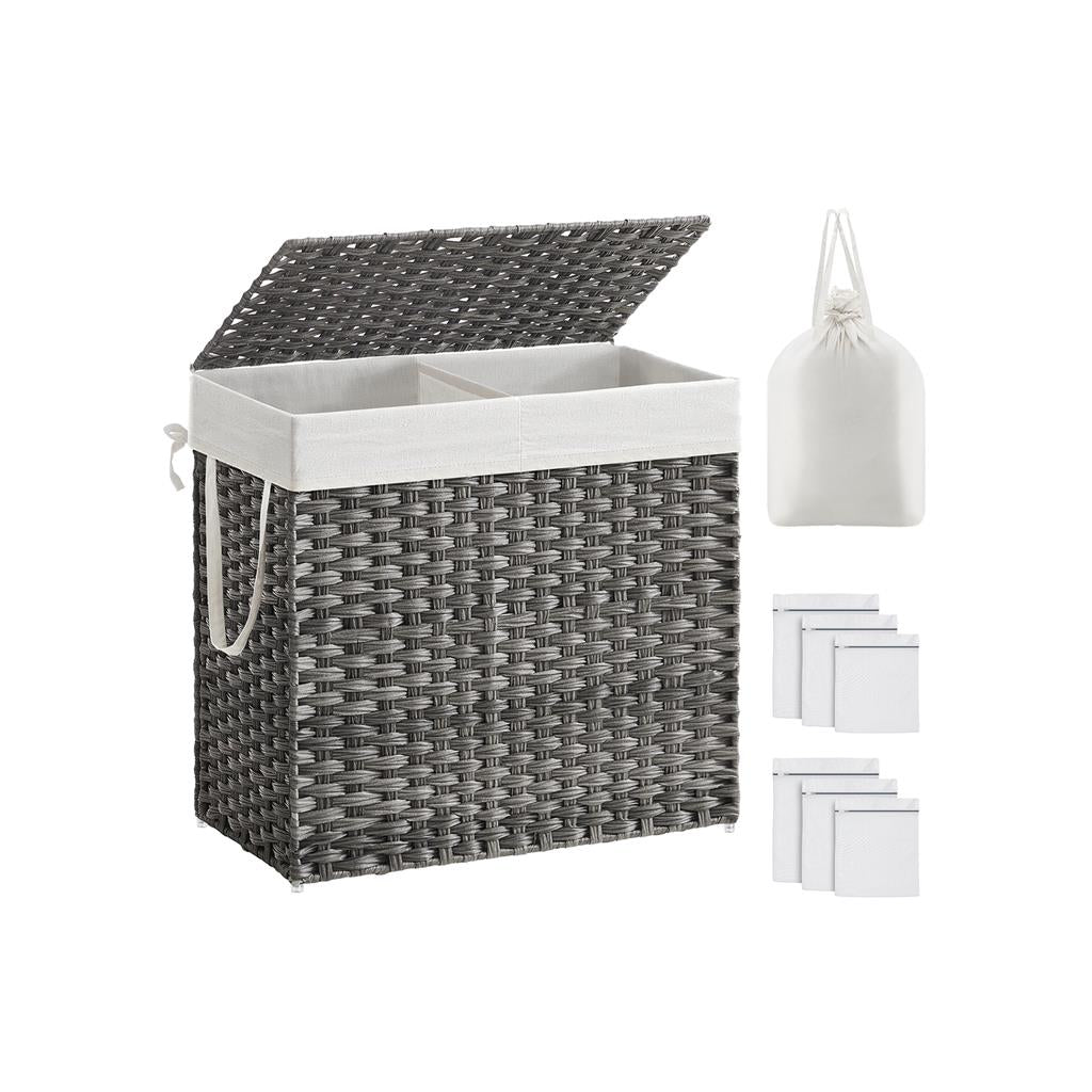 SONGMICS 130L Wicker Laundry Hamper with LidGray - Intensery