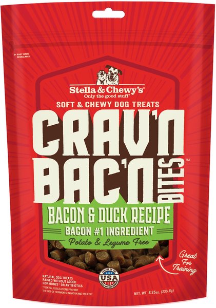 Stella and Chewy's Crav'n Bac'n Bites Bacon and Duck Recipe Dog Treats， 8.25-oz bag - Intensery