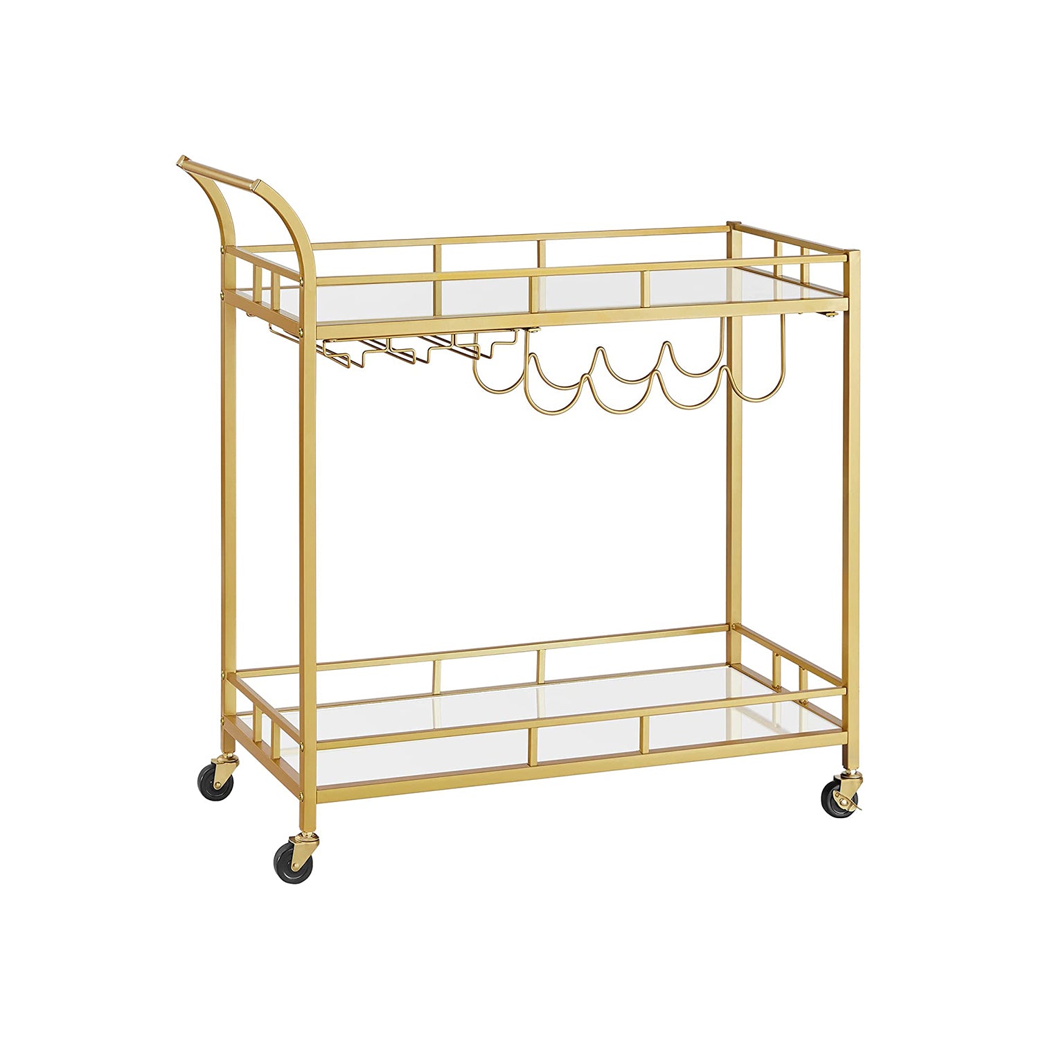 VASAGLE Wine Cart with 2 Mirrored ShelvesGold - Intensery