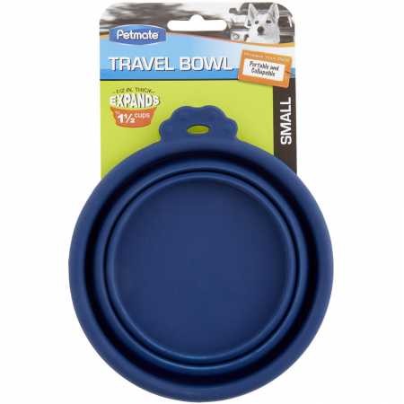 Petmate Silicone Collapsible Travel Bowl  Blue (1.5 Cups) - Intensery