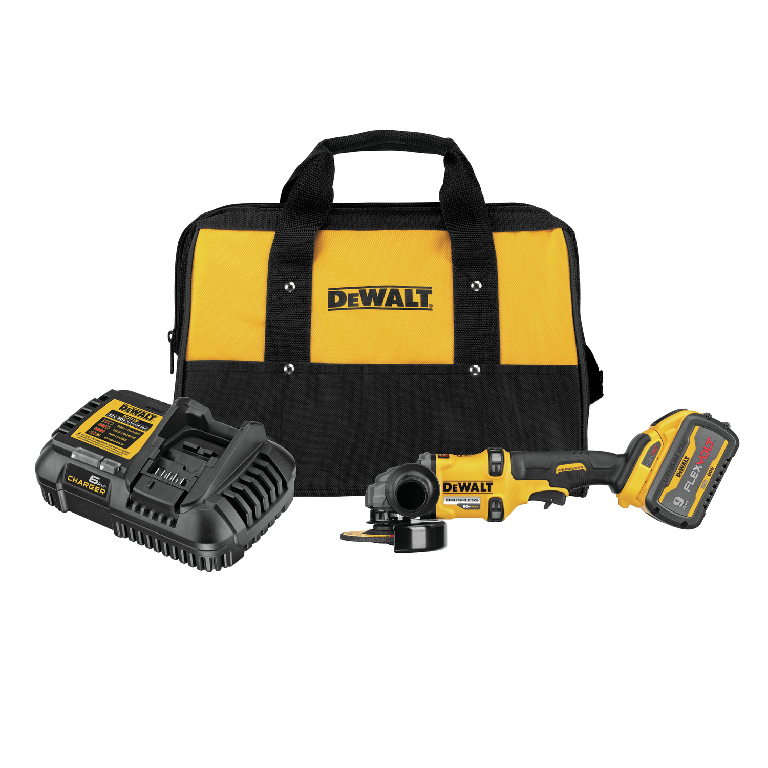 DeWalt Flexvolt 60 V 13 amps Cordless 4-1/2 to 6 in. Grinder Kit (Battery \u0026 Charger) - Intensery