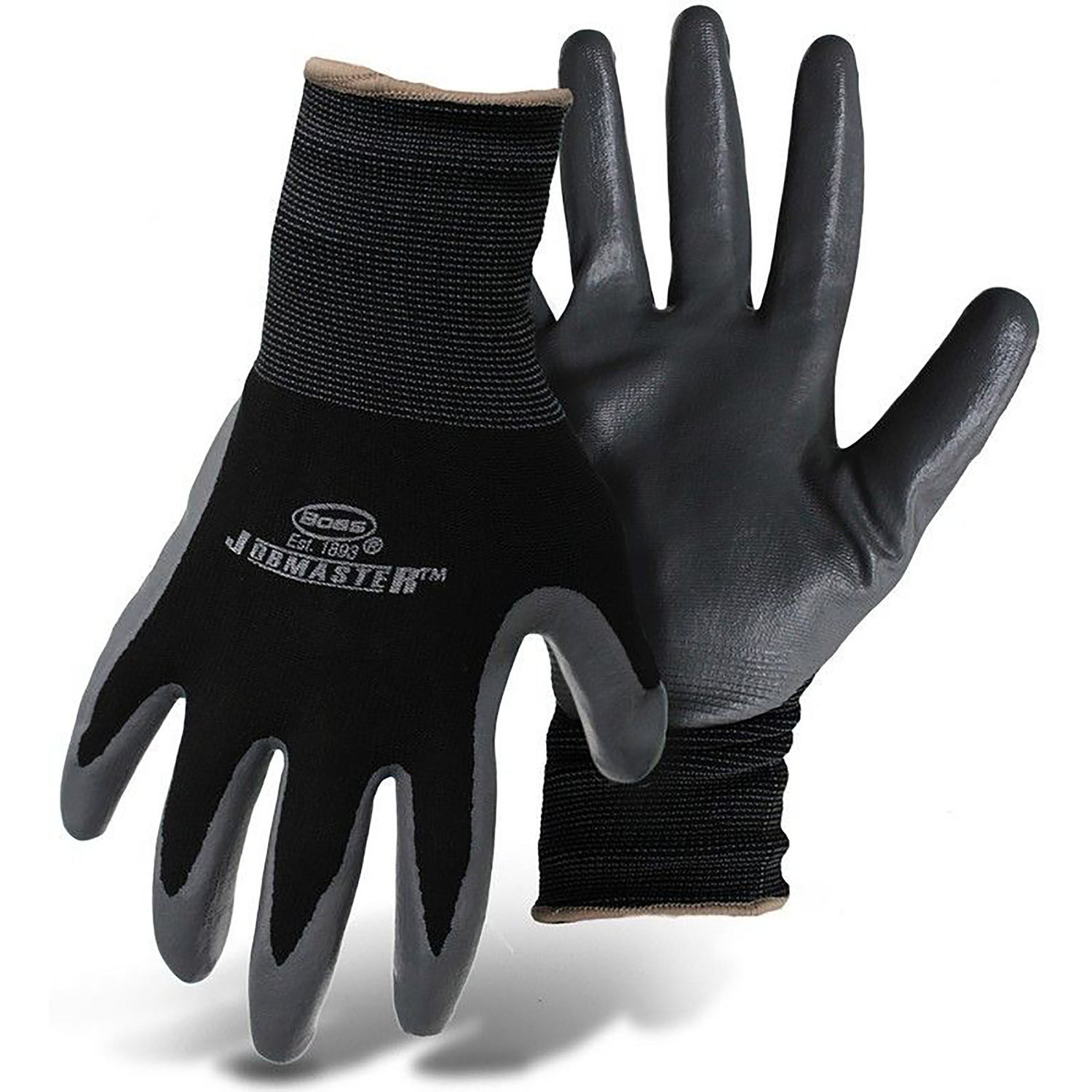 Boss JobMaster Men\u0027s Indoor/Outdoor High Dexterity Palm Gloves Black/Gray XL 1 pair - Intensery