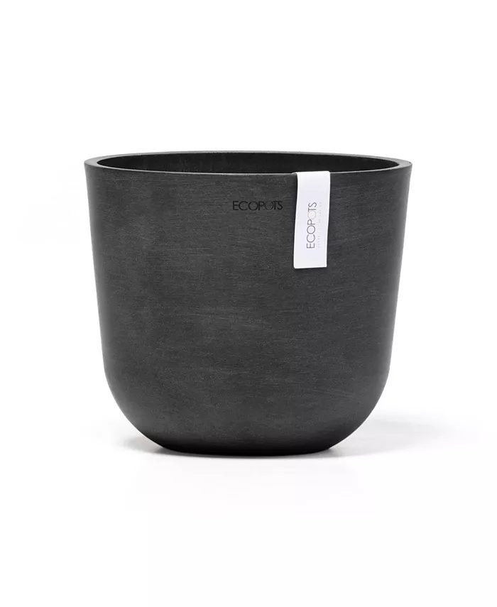 ECOPOTS Oslo Durable Modern Plastic Planter Flower Pot， Dark Grey， 14