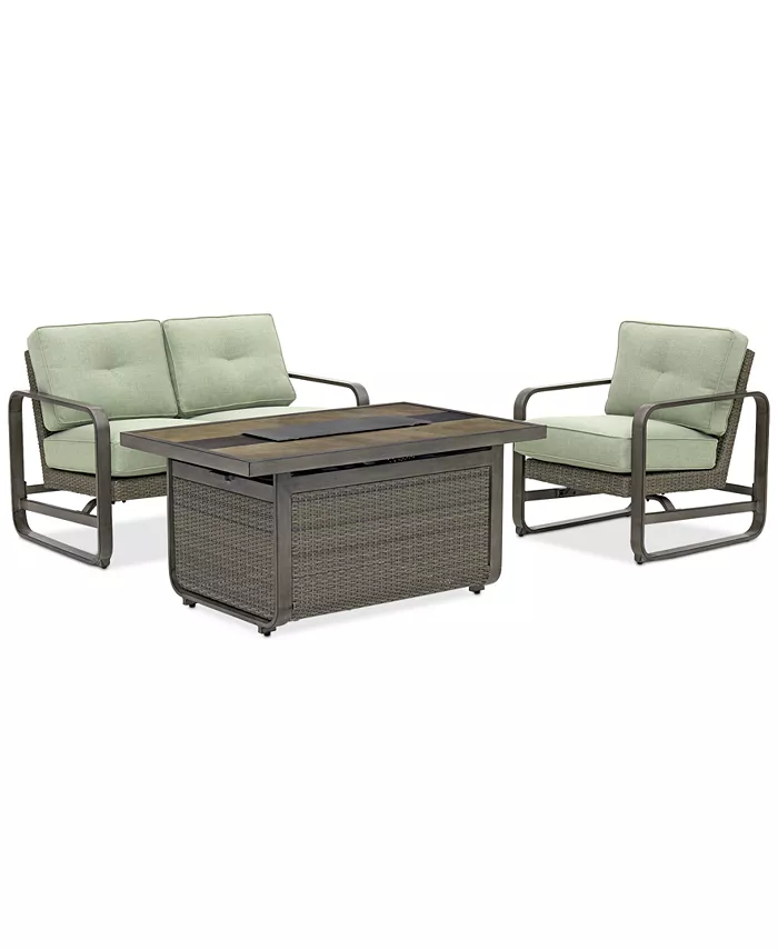 Agio Ellsworth Outdoor 3-Pc. Chat Set (1 Fire Pit， 1 Loveseat 1 Club Chair)， Created for Macy's - Intensery