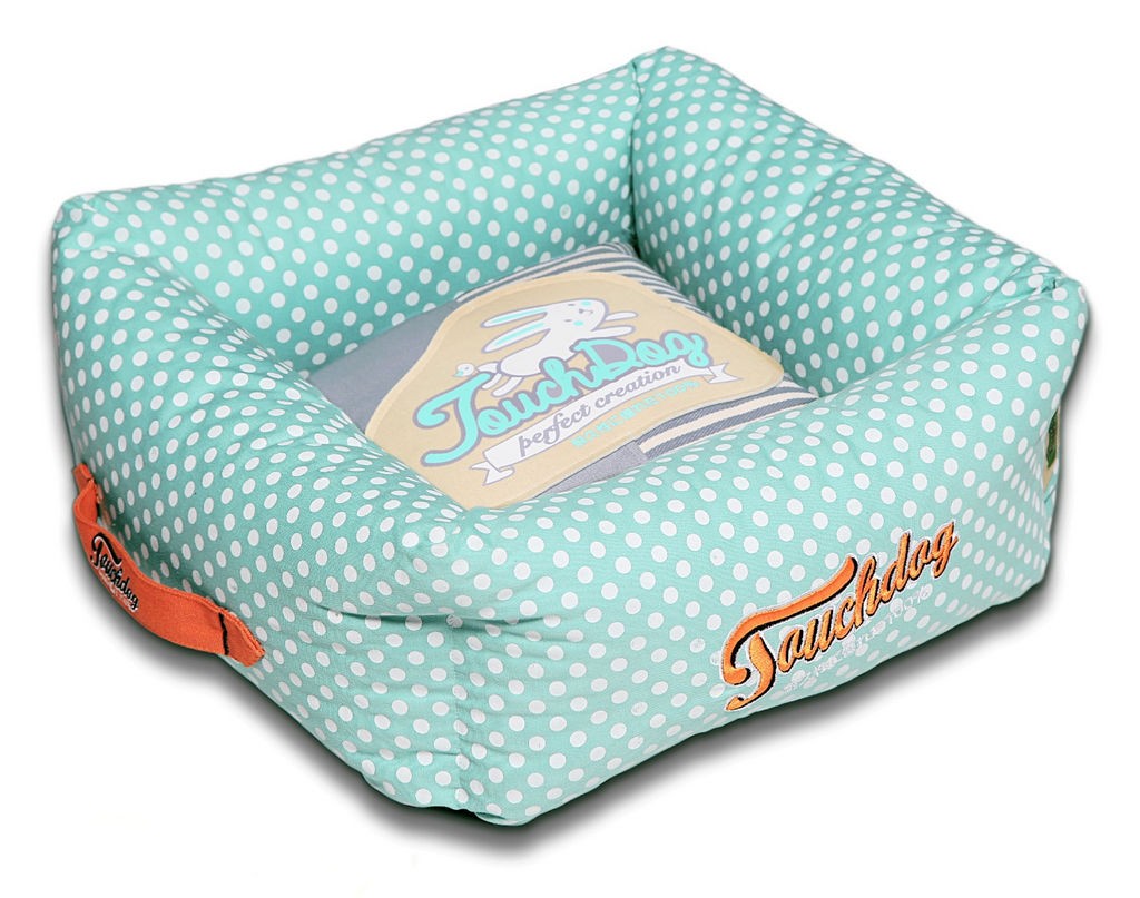 Touchdog Polka-Striped Polo Easy Wash Squared Fashion Dog Bed in Baby Blue， Steel Grey (Large) - Pet Life PB60BLLG - Intensery