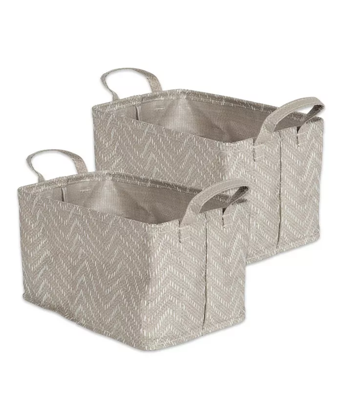 Design Imports Polyethylene Coated Woven Paper Laundry Bin Tribal Chevron Stone Rectangle Medium Set of 2 - Intensery