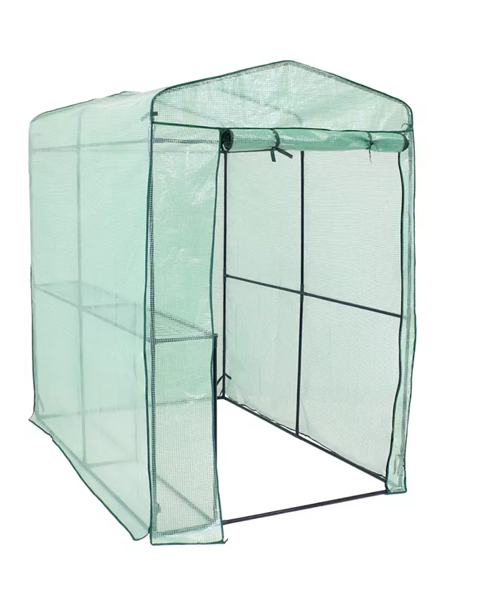 Sunnydaze Decor Large Steel PE Cover Walk-In Greenhouse with 1 Shelf - Green - Intensery