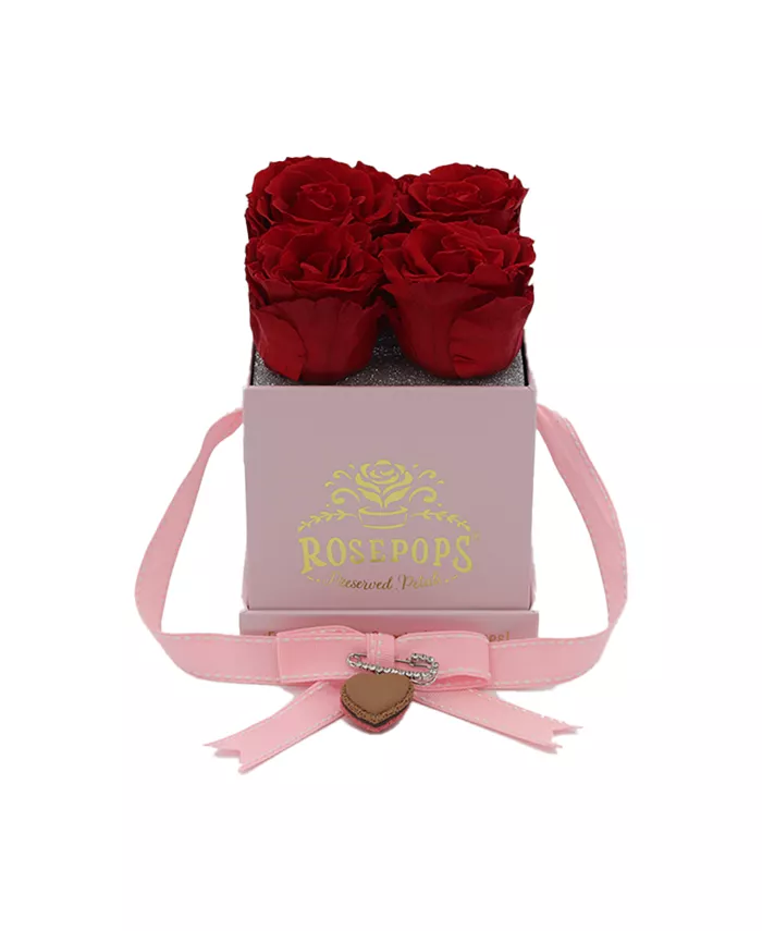 Rosepops Valentine's Day Pop Up Square Box with 4 Red Real Preserved Roses - Intensery