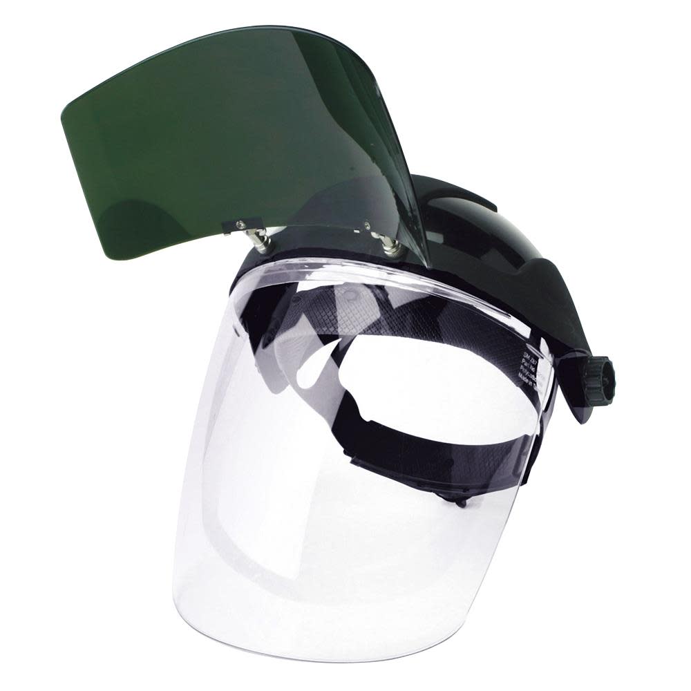 Multi-Purpose Single Crown Face Shield with Universal Slot Adapter， Clear Polycarbonate Window， Anti-Fog Coating， Shade 5 UV/IR Flip Front Visor， Blac - Intensery