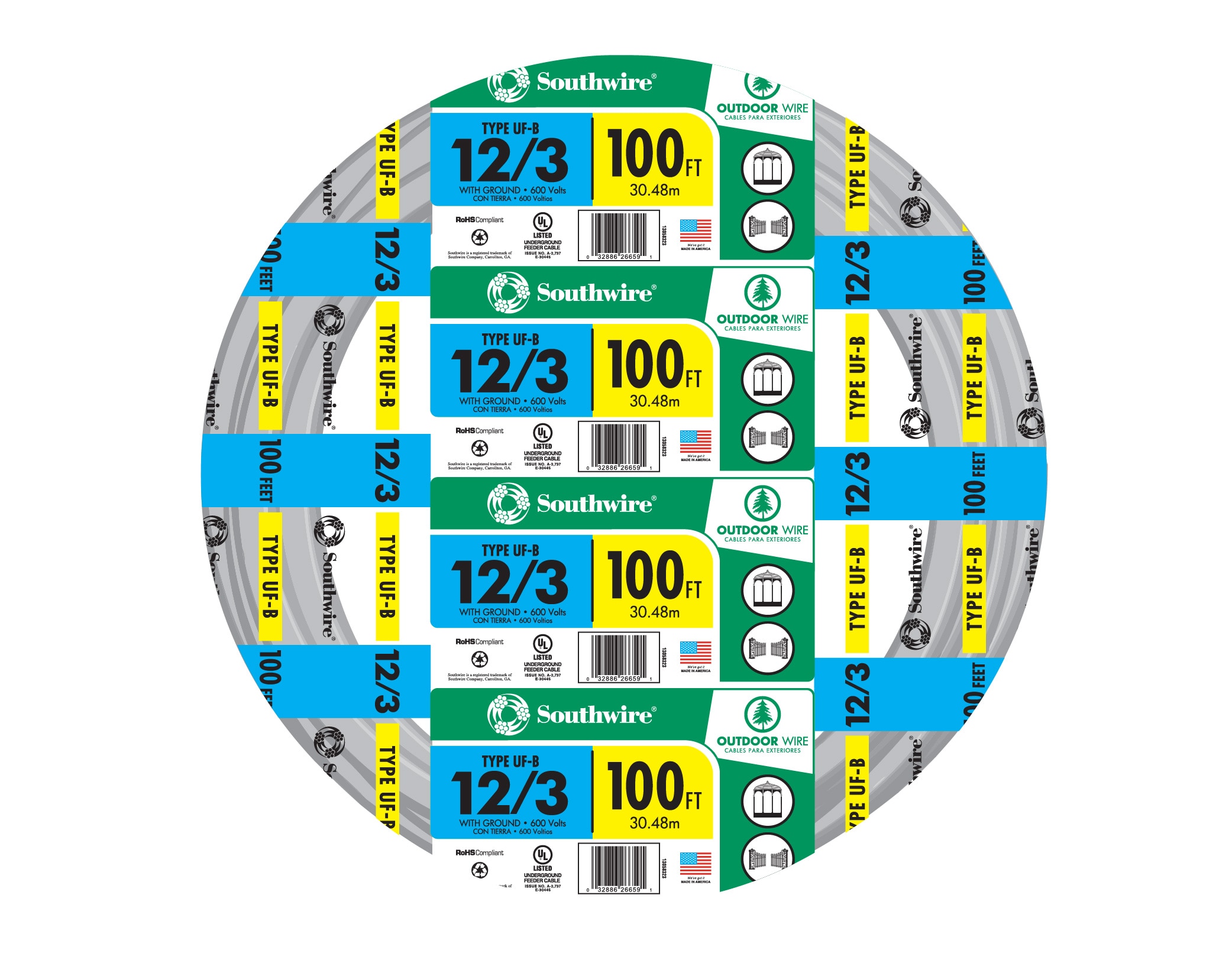 Southwire 100-ft 12/3 Solid UF Wire (By-the-Roll) 13058323 - Intensery