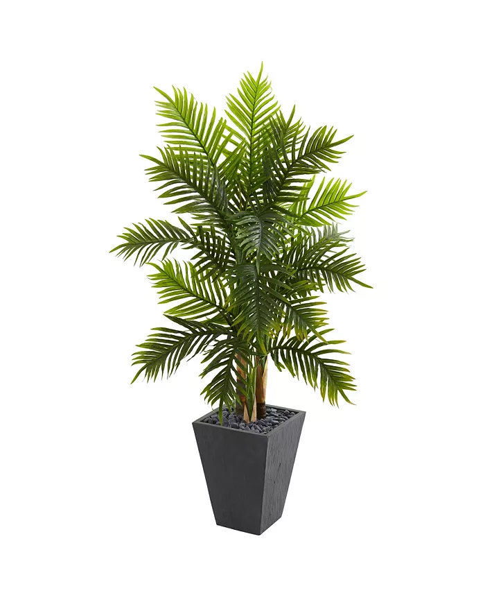 Nearly Natural 5.5' Areca Palm Artificial Tree in Slate Finished Planter - Intensery