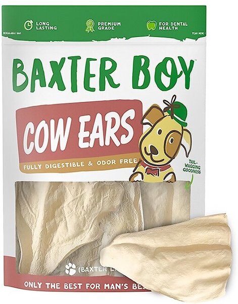 Baxter Boy White Cow Ears Dog Treats， 15 count - Intensery
