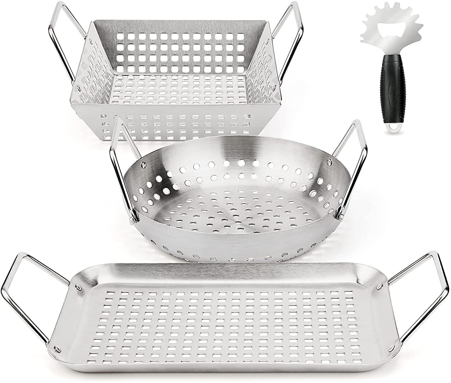 3 Pack Grill Basket, Grill Wok, Grill Pans, Grill Topper Set, BBQ Grills Smoker Accessories - Intensery