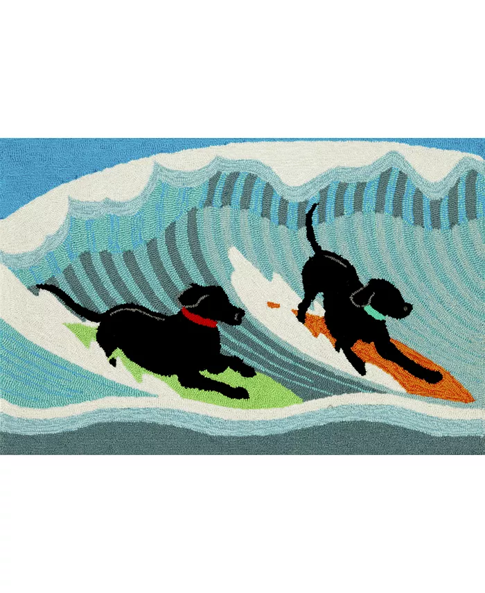 Liora Manne' Liora Manne Front Porch Indoor Outdoor Surfing Dogs Ocean 2' x 3' Area Rug - Intensery