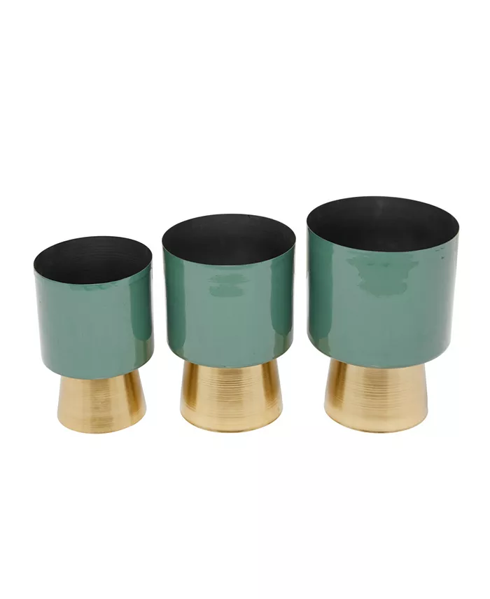 Rosemary Lane Green Metal Planter with Gold-Tone Base Set of 3 - Intensery