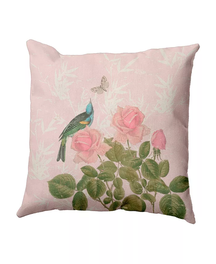 E by Design Asian Rose 16 Inch Pink Decorative Floral Throw Pillow - Intensery