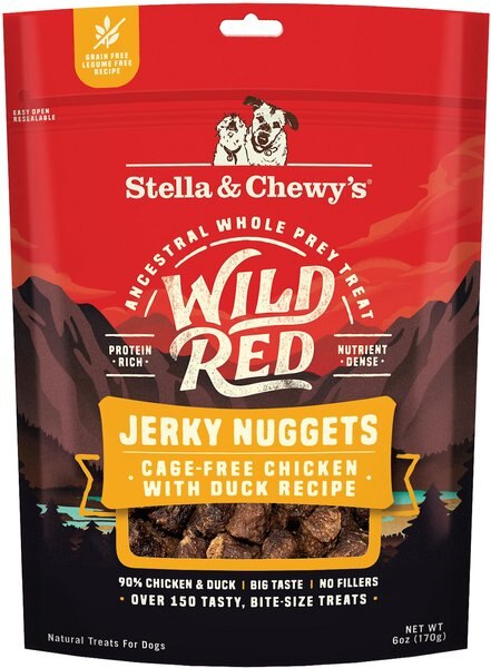 Stella and Chewy's Wild Red Jerky Nuggets Chicken and Duck Recipe Grain-Free Dog Treats， 6-oz bag - Intensery