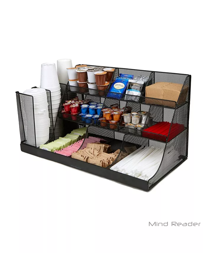 Mind Reader 14 Compartment 3 Tier Large Breakroom Condiment Organizer Metal Mesh - Intensery