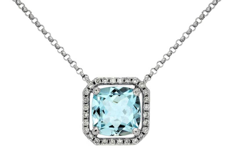 Royal Jewelry 14K White Gold Diamond and Aquamarine Necklace - Intensery