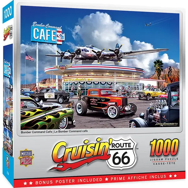 Masterpiece Puzzle 1000-Piece Cruisin Route 66 Bomber Cafe Puzzle - Intensery