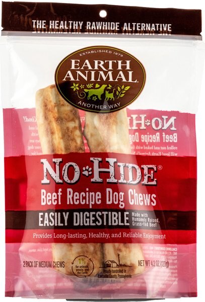 Earth Animal No-Hide Long Lasting Natural Rawhide Alternative Beef Recipe Medium Chew Dog Treats， 2 count - Intensery