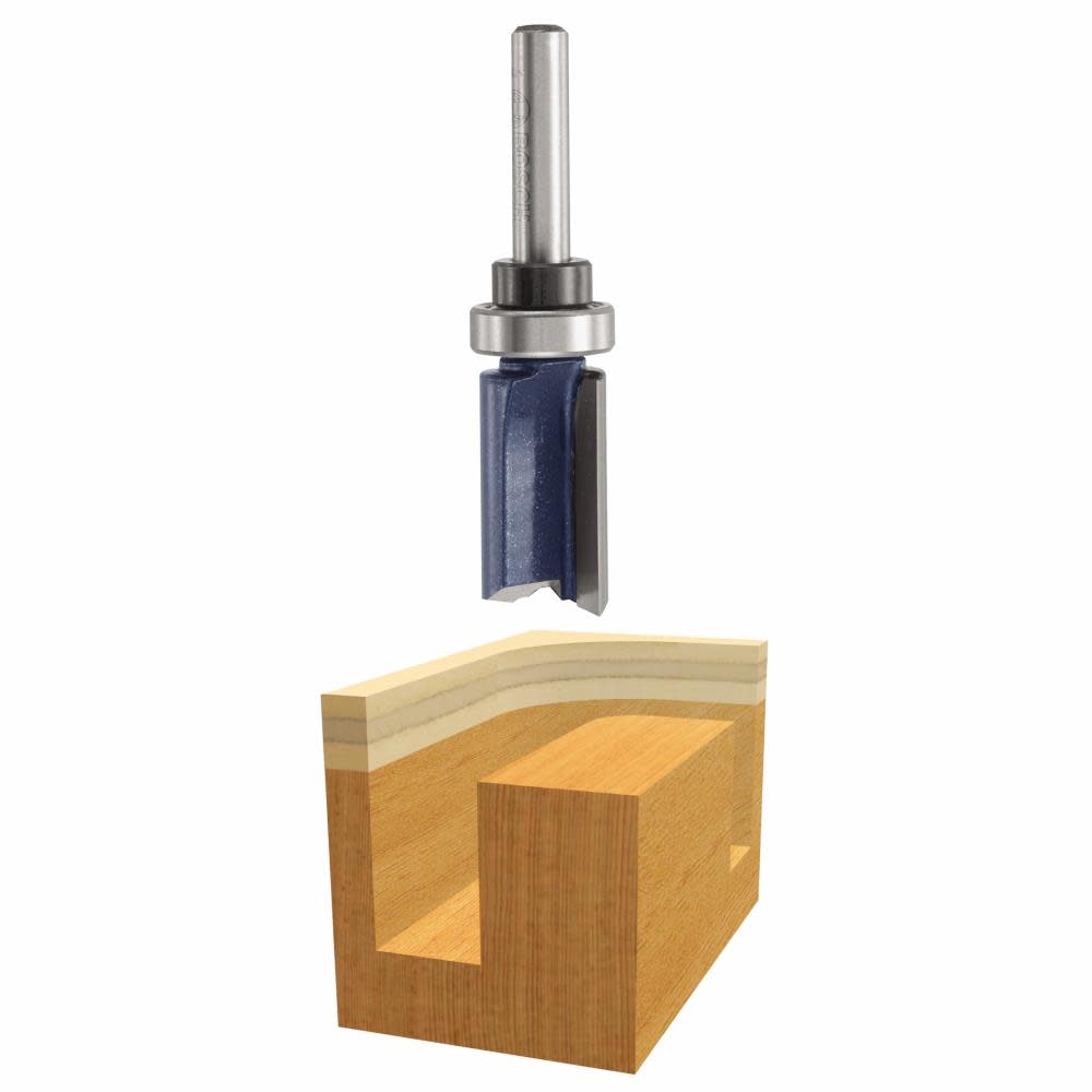 Bosch 5/8 In. x 1 In. Carbide Tipped 2-Flute Top Bearing Straight Trim Bit 85681M from Bosch - Intensery