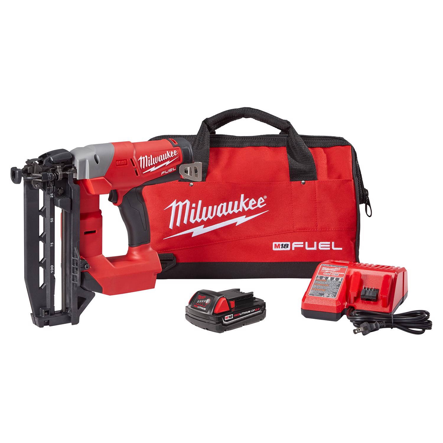Milwaukee M18 Fuel 16 Ga. Cordless 90 deg Finish Nailer Kit (Battery \u0026 Charger) 18 V - Intensery
