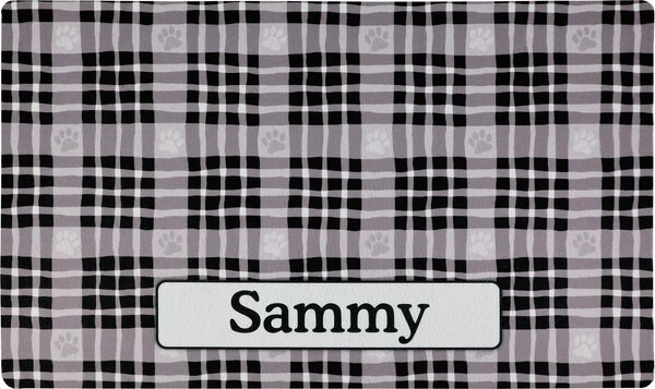 Drymate Black Paw Plaid Personalized Dog and Cat Placemat - Intensery
