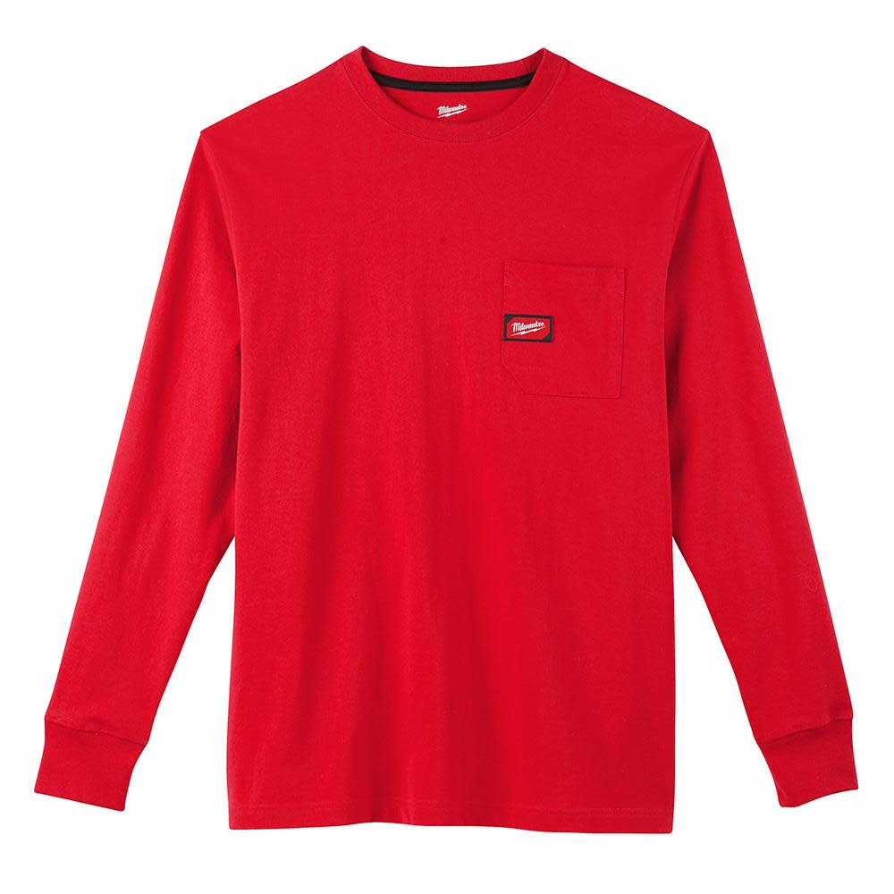 Heavy Duty Red Pocket Long Sleeve T-ShirtSmall - Intensery