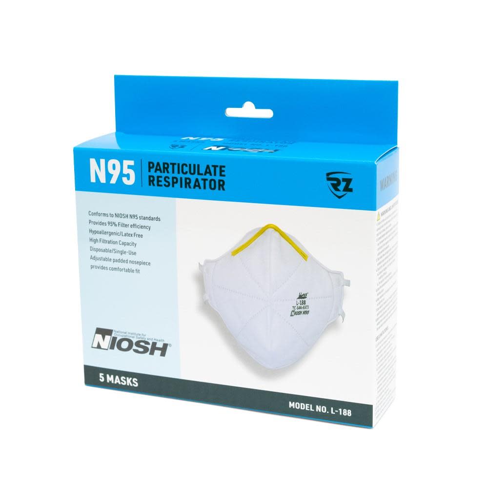 RZ Mask N95 Respirator Mask Folding Disposable 5pk - Intensery