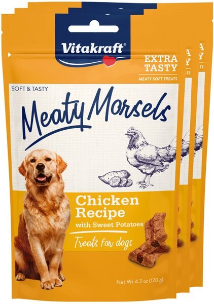 Vitakraft Meaty Morsels Chicken Recipe with Potato Soft and Chewy Dog Treats， 4.2-oz bag， 3 count - Intensery