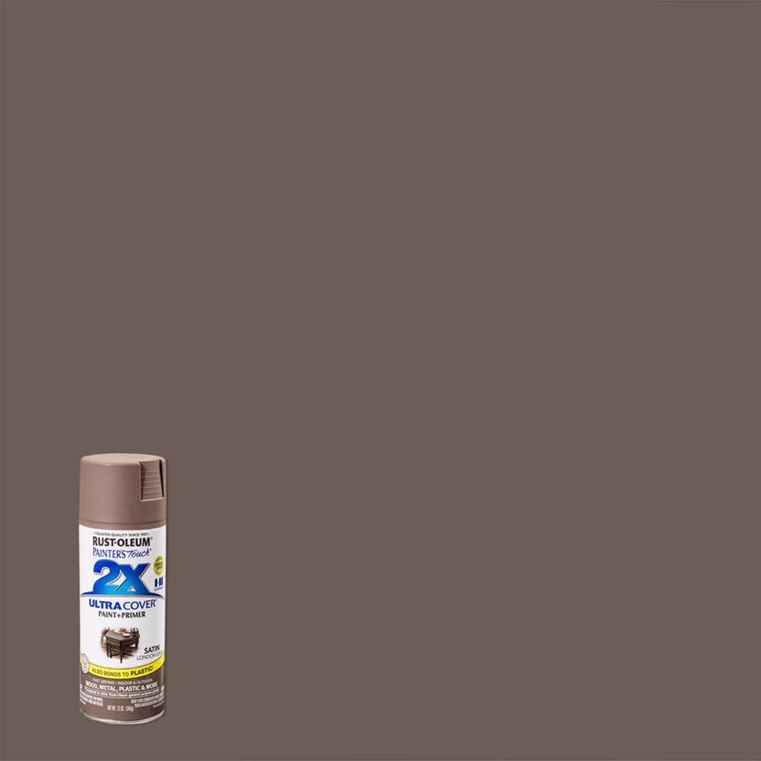 Rust-Oleum Painter\u0027s Touch 2X Ultra Cover Satin London Gray Paint+Primer Spray Paint 12 oz - Intensery