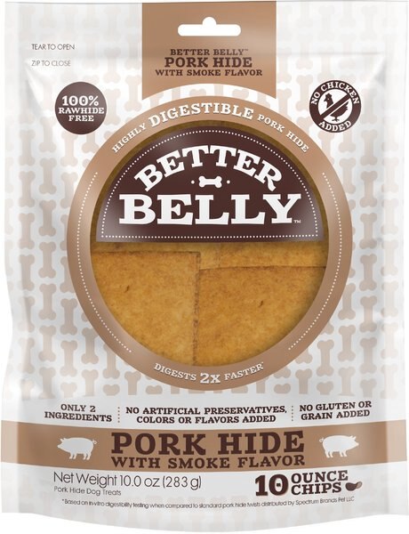 Better Belly Pork Hide Smoke Flavor Chips Dog Treats， 10-oz bag - Intensery