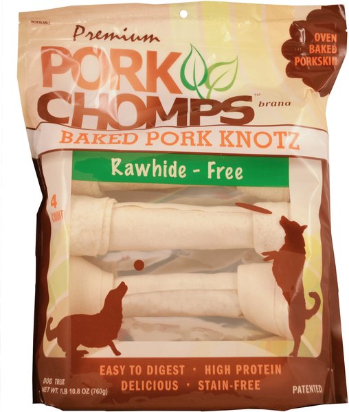 Premium Pork Chomps Baked Knotz Dog Treats， 10 - 11 in， 4 count - Intensery