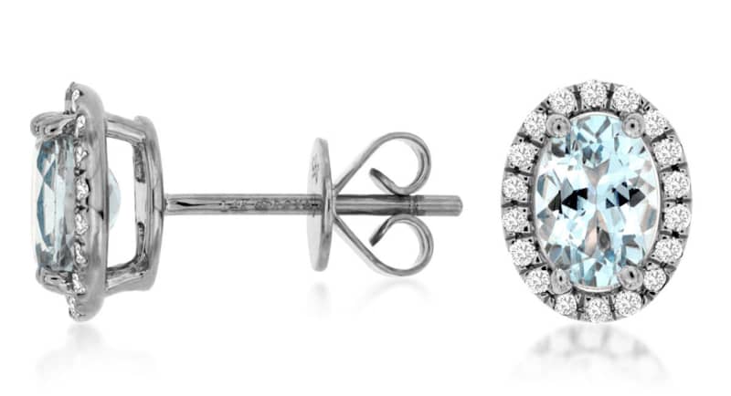Royal Jewelry 14K White Gold Diamond and Aquamarine Earrings - Intensery