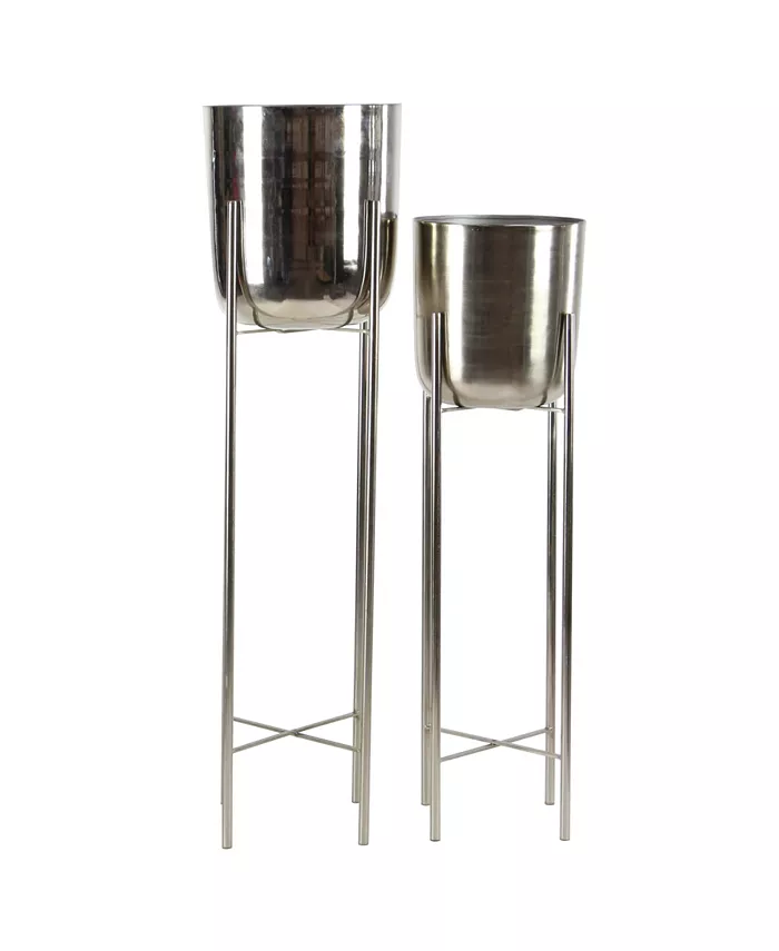 Rosemary Lane Large Modern Metallic Planters with Stands， Set of 2 - Intensery