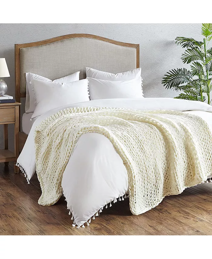 Gracie Mills Handmade Chunky Double Knit Throw， Ivory - Full - Intensery