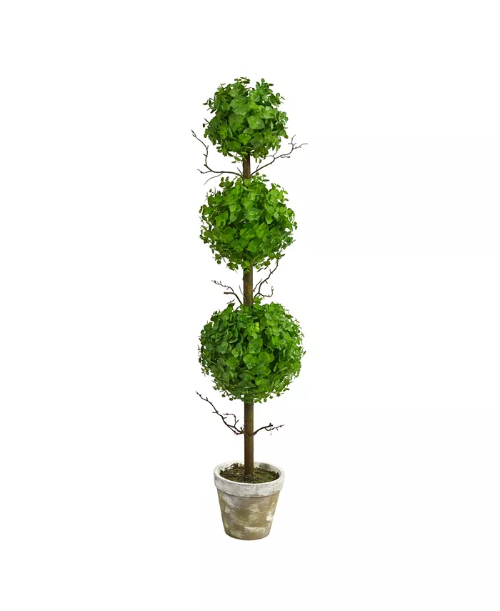 Nearly Natural 3' Eucalyptus Triple Ball Topiary Artificial Tree - Intensery