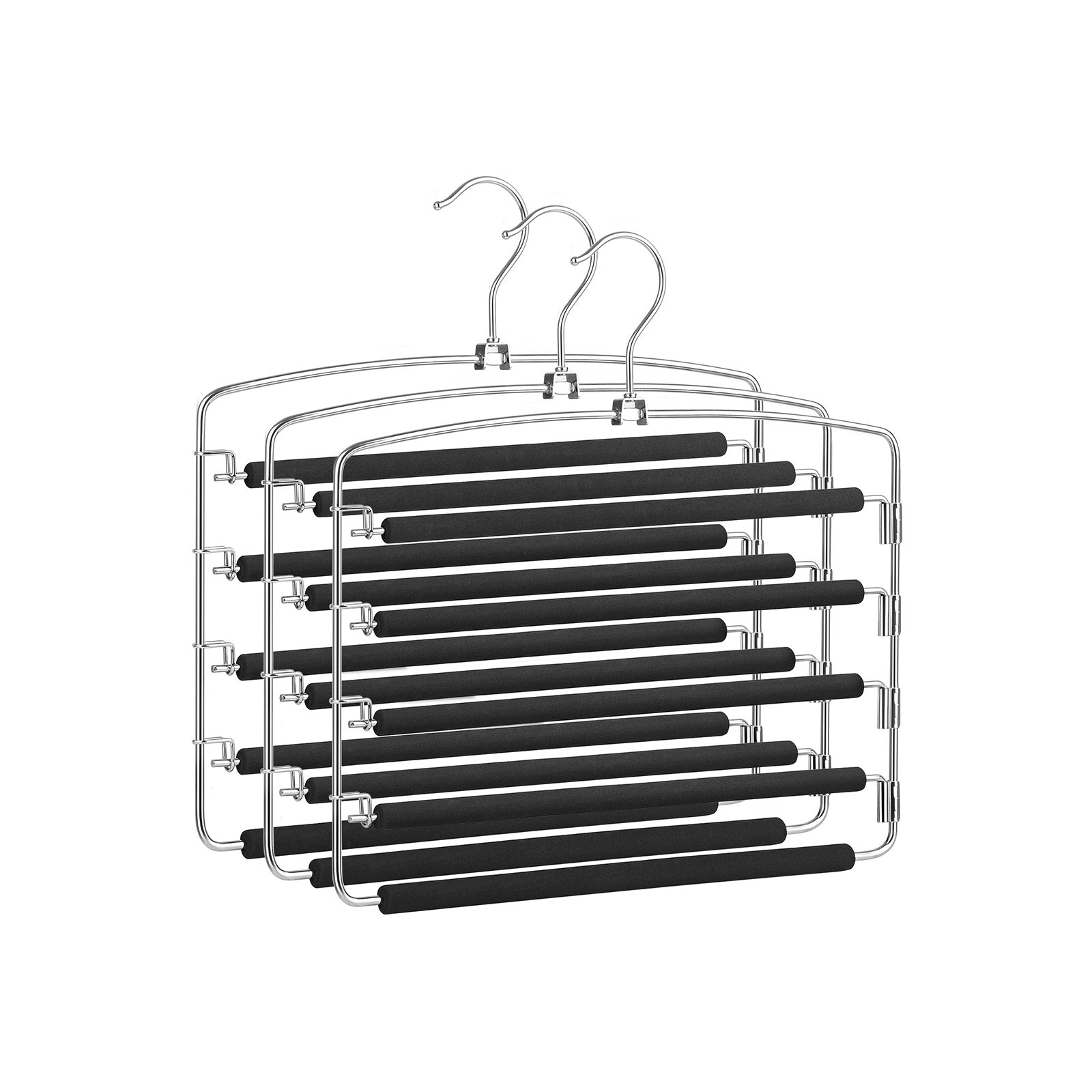 SONGMICS Set of 3 Space-Saving Multi-Bar Metal Pants HangersSilver + Black/3 - Intensery