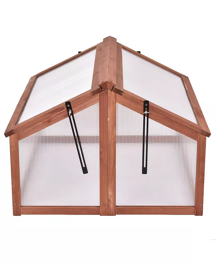 Costway Double Box Garden Wooden Green House Cold Frame Raised Plants Bed Protection - Intensery
