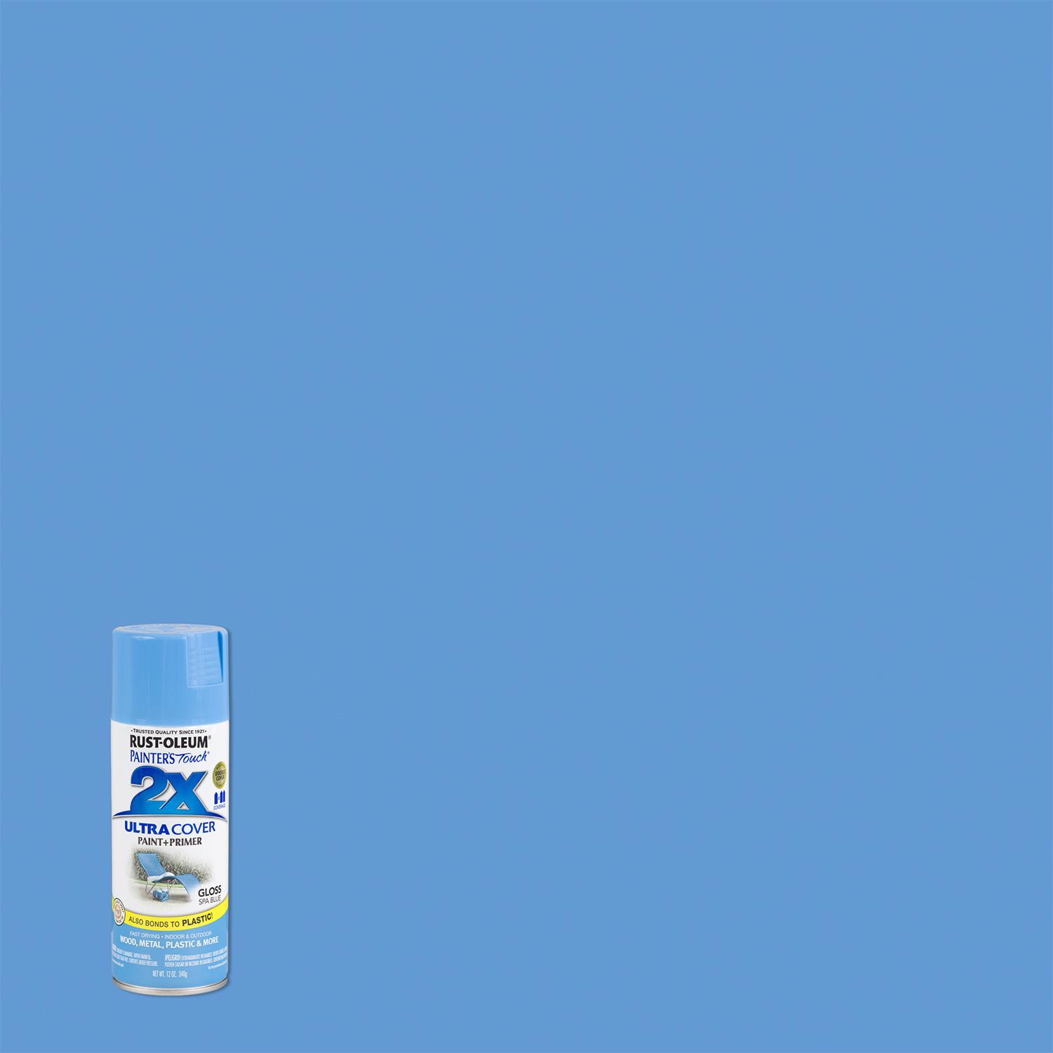 Rust-Oleum Painter\u0027s Touch 2X Ultra Cover Gloss Spa Blue Paint+Primer Spray Paint 12 oz - Intensery