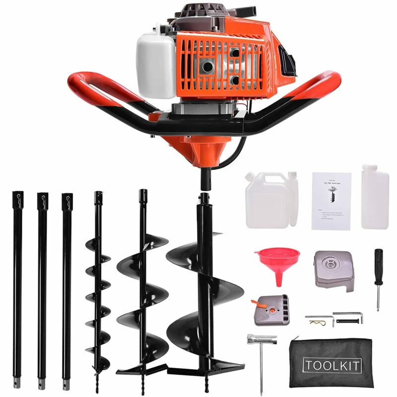EAYSG 72CC Auger Post Hole Digger， 3KW 2 Stroke Post Hole Auger Gas Powered with 3 Auger Drill Bits(4