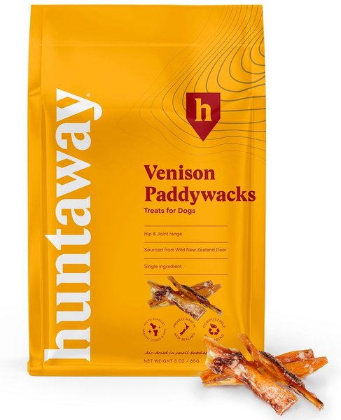 Huntaway Venison Paddywacks Dog Treats， 3-oz bag - Intensery