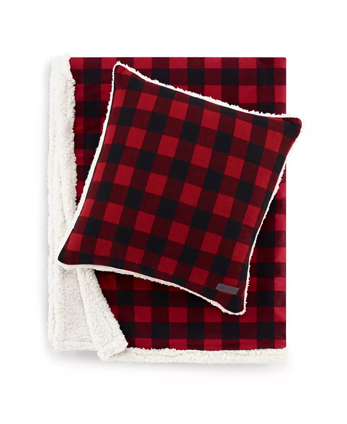 Eddie Bauer Cabin Plaid Cotton Yarn Dyed Flannel Throw Pillow and Blanket Set - Intensery