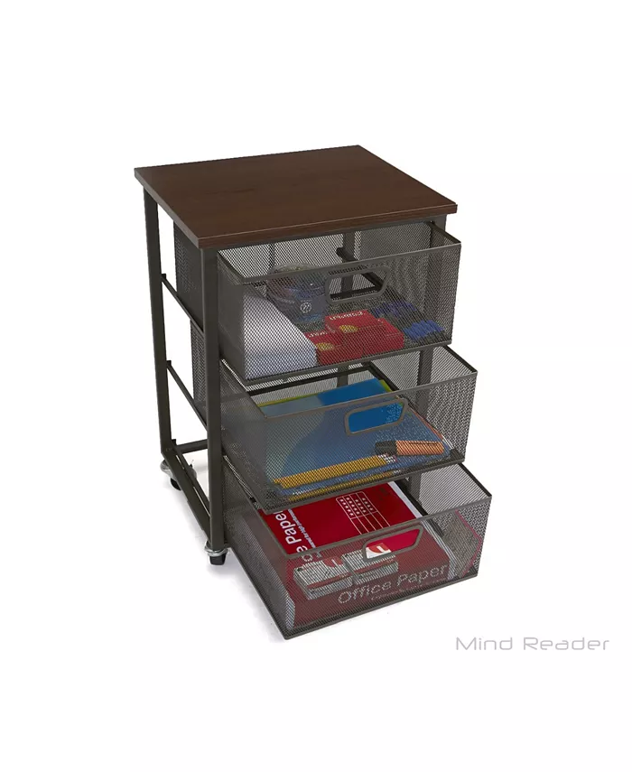 Mind Reader Rolling Storage Cart with 3 Drawers， File Storage Cart， Utility Cart， Office Cart Drawer Storage， Bathroom Storage - Intensery