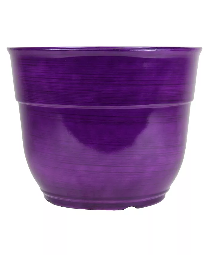 Garden Elements Glazed Brushed Happy Large Plastic Planter Dark Purple 15 Inch - Intensery