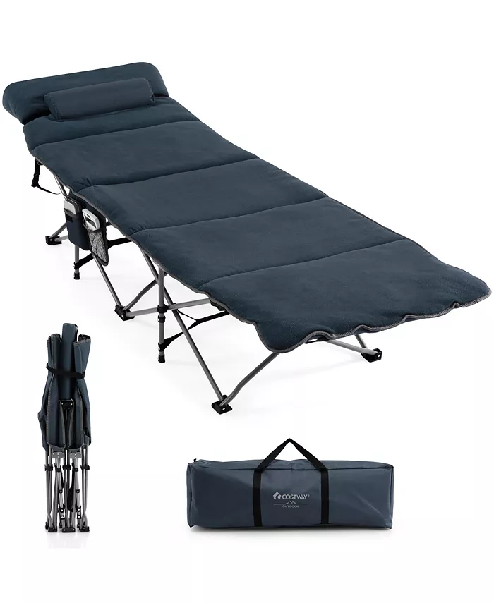 Costway Folding Retractable Travel Camping Cot w Removable Mattress Carry Bag - Intensery