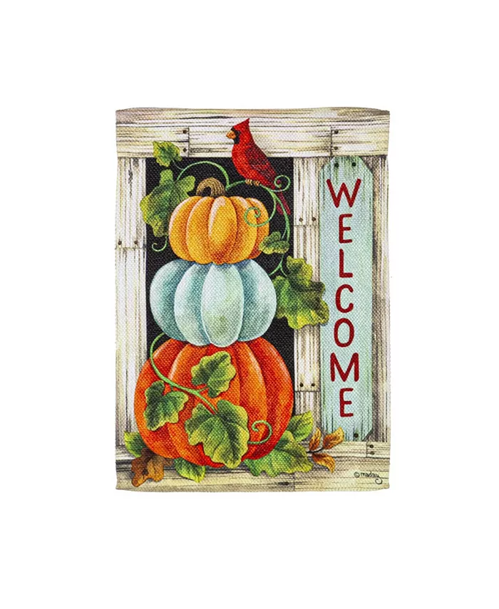 Evergreen Pumpkin Stack  Garden Suede Flag 12.5 x 18 Inches Indoor Outdoor Decor - Intensery