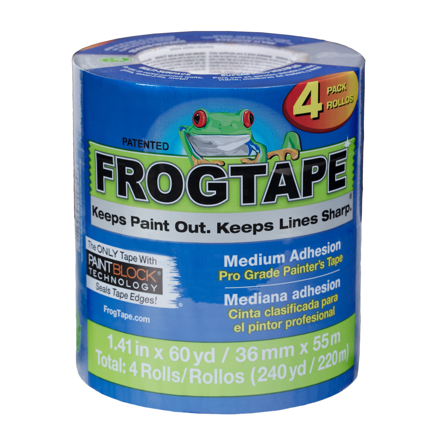 FrogTape Pro Grade 1.41 in. W X 60 yd L Blue Medium Strength Painter\u0027s Tape 4 pk - Intensery