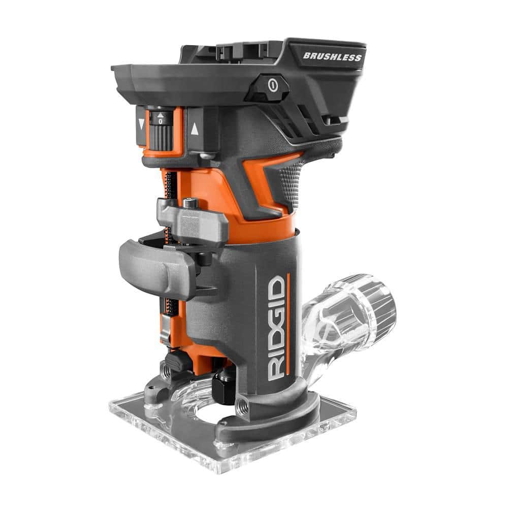 RIDGID 18V OCTANE Brushless Cordless Compact Fixed Base Router with 1/4 in. Bit, Round and Square Bases and Collet Wrench R860443B - Intensery